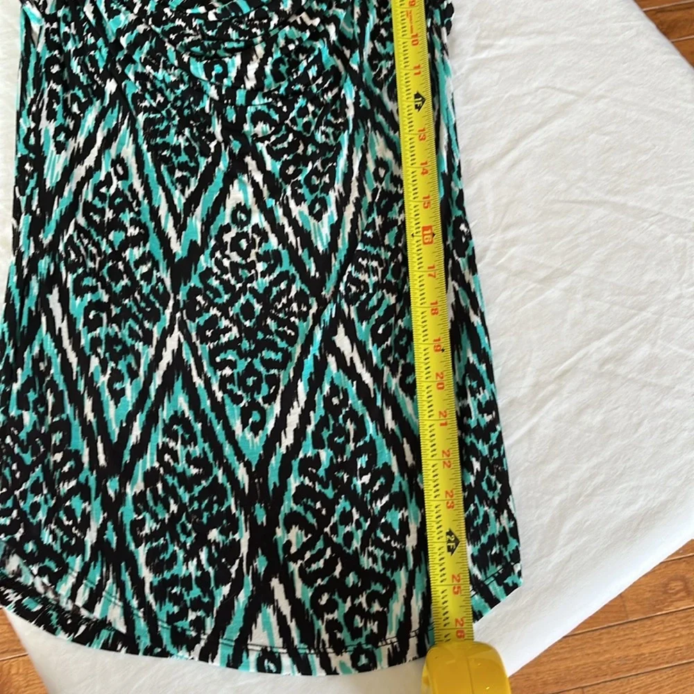 Inc International Concepts sleeveless drape neck aqua black & white top Small S